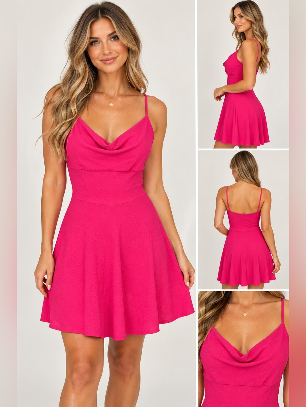 See You Monday Women's Pink draped Neck Mini Dress Spaghetti Strap size small